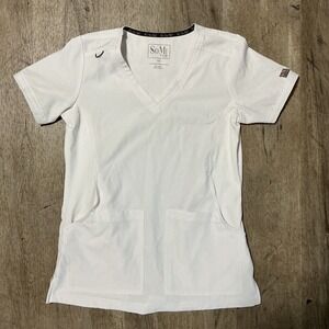 Healing Hands Purple Label Yoga Knit Ladies Large V-Neck White Juliet Scrub Top